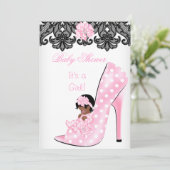 かわいい赤ちゃんシャワー女の子ピンクベビーシューレースAM 招待状 (スタンド正面)