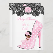 かわいい赤ちゃんシャワー女の子ピンクベビーシューレースAM 招待状 (正面/裏面)