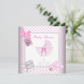 かわいい赤ちゃんシャワー女の子ベビーピンクキャリッジパム 招待状 (スタンド正面)