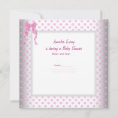 かわいい赤ちゃんシャワー女の子ベビーピンクキャリッジパム 招待状 (裏面)