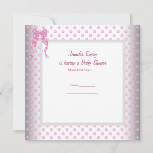 かわいい赤ちゃんシャワー女の子ベビーピンクキャリッジパム 招待状 (裏面)