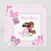 かわいい赤ちゃんシャワー女の子ベビーピンクシューズホワイト 招待状 (正面/裏面)