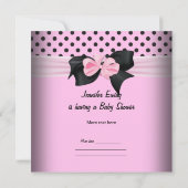 かわいい赤ちゃんシャワー女の子ベビーピンクブラック水玉模様 招待状 (裏面)