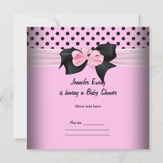 かわいい赤ちゃんシャワー女の子ベビーピンクブラック水玉模様 招待状 (裏面)