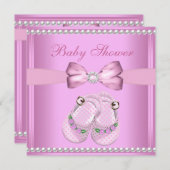 かわいい赤ちゃんシャワー女の子ベビーピンクブーティパール 招待状 (正面/裏面)