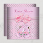 かわいい赤ちゃんシャワー女の子ベビーピンクブーティーシューズ 招待状 (正面/裏面)