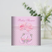 かわいい赤ちゃんシャワー女の子ベビーピンクブーティーシューズ 招待状 (スタンド正面)