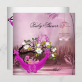 かわいい赤ちゃんシャワー女の子ベビーホットピンクハンモックマジカ 招待状 (正面/裏面)