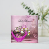 かわいい赤ちゃんシャワー女の子ベビーホットピンクハンモックマジカ 招待状 (スタンド正面)