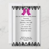 かわいい赤ちゃんシャワー女の子ホットピンクシューブラックレース 招待状 (裏面)