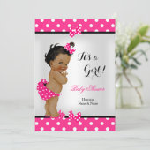 かわいい赤ちゃんシャワー女の子ホットピンクブラックエスニック 招待状 (スタンド正面)