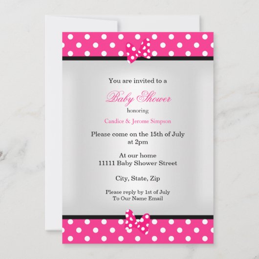 かわいい赤ちゃんシャワー女の子ホットピンクブラックエスニック 招待状 (裏面)