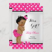 かわいい赤ちゃんシャワー女の子ホットピンクブラックエスニック 招待状 (正面/裏面)