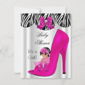 かわいい赤ちゃんシャワー女の子ホットピンクベビー靴 招待状 (正面)