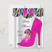 かわいい赤ちゃんシャワー女の子ホットピンクベビー靴 招待状 (正面)