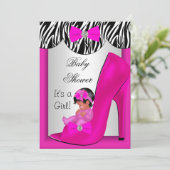 かわいい赤ちゃんシャワー女の子ホットピンク民族ベビー靴2E 招待状 (スタンド正面)