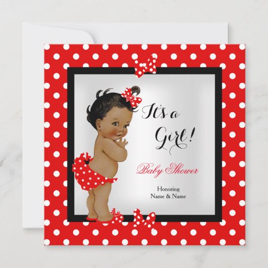 かわいい赤ちゃんシャワー女の子レッドブラックエスニック 招待状 (正面)