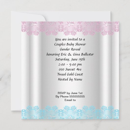 かわいい赤ちゃんシャワー性別でカップルを明かす 招待状 (裏面)