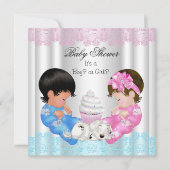 かわいい赤ちゃんシャワー性別でカップルを明かす 招待状 (正面)