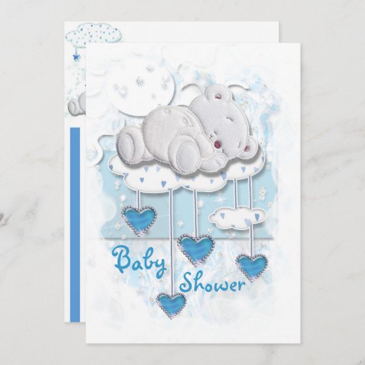 かわいい赤ちゃんシャワー男の子はクマ 招待状 (正面/裏面)