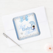 かわいい赤ちゃんシャワー男の子ブルーホワイトアフリカアメリカ スクエアシール (封筒)