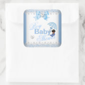 かわいい赤ちゃんシャワー男の子ブルーホワイトアフリカアメリカ スクエアシール (バッグ)