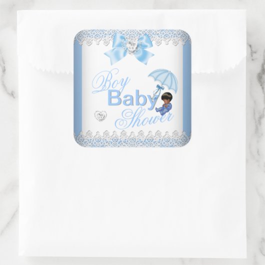 かわいい赤ちゃんシャワー男の子ブルーホワイトアフリカアメリカ スクエアシール (バッグ)