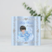 かわいい赤ちゃんシャワー男の子ベビーブルースワン 招待状 (スタンド正面)