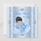 かわいい赤ちゃんシャワー男の子ベビーブルースワン 招待状 (正面)