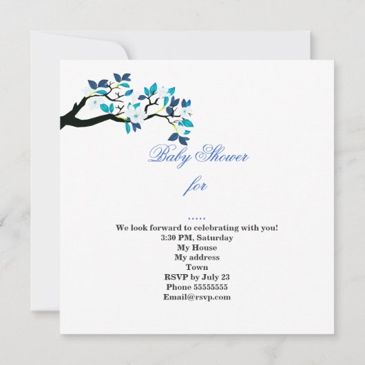 かわいい赤ちゃんシャワー男の子ベビーブルーハンモックマジカル 招待状 (裏面)