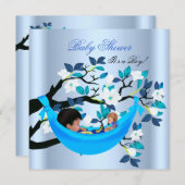 かわいい赤ちゃんシャワー男の子ベビーブルーハンモック 招待状 (正面/裏面)