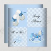 かわいい赤ちゃんシャワー男の子ベビーブルーブーティーシューズ 招待状 (正面/裏面)