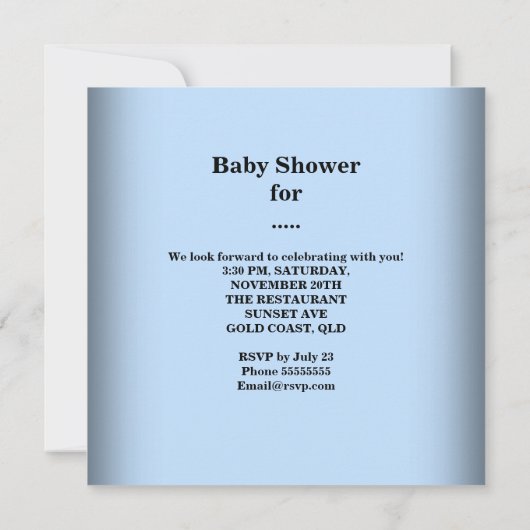 かわいい赤ちゃんシャワー男の子ベビーブルーブーティーシューズ 招待状 (裏面)