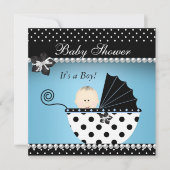 かわいい赤ちゃんシャワー男の赤ちゃんブルーブラックグラム 招待状 (正面)