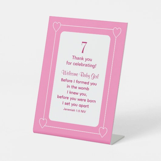 かわいい赤ちゃんシャワー聖書聖句クリスチャンピンクパーティー 台座サイン (正面)