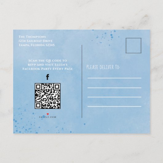 かわいい赤ちゃんシャワー船アホイQRコードソーシャルメディア インビテーションポストカード (裏面)