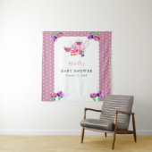 かわいい赤ちゃんシャワー茶パーティーピンク背景 タペストリー (インサイチュ)