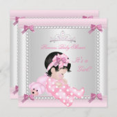 かわいい赤ちゃんシャワー赤ちゃん女の子ピンクベアー 招待状 (正面/裏面)