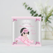 かわいい赤ちゃんシャワー赤ちゃん女の子ピンクベアー 招待状 (スタンド正面)