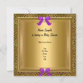かわいい赤ちゃんシャワー赤ちゃん女の子レオパード紫金ゴールド4 招待状 (裏面)