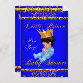 かわいい赤ちゃんシャワー青金ゴールド少年プリンスクラウン3 招待状 (正面/裏面)