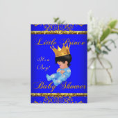 かわいい赤ちゃんシャワー青金ゴールド少年プリンスクラウン3 招待状 (スタンド正面)