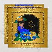 かわいい赤ちゃんシャワー青金ゴールド少年プリンスクラウン5 招待状 (正面/裏面)