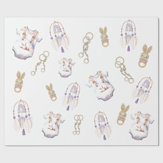 かわいい赤ちゃんシャワー| バニーベビーシャワー男女兼用 ラッピングペーパー (フラット)