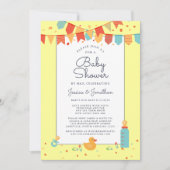 かわいい赤ちゃんシャワーbyメールイエローバナー紙吹雪 招待状 (正面)