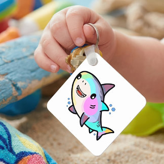 かわいい赤ちゃんシャークのレインボーパステルカラーイラスト キーホルダー