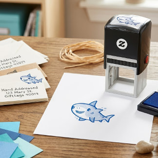 かわいい赤ちゃんシャークのレインボーパステルカラーイラスト セルフインキングスタンプ