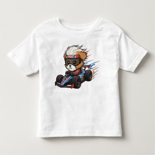 かわいい赤ちゃんシー・ズー レース カードライバー トドラーTシャツ (正面)