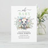 かわいい赤ちゃんゾウのベイビーシャワー招待状、男の子の赤ちゃん 招待状 (スタンド正面)