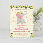 かわいい赤ちゃんゾウの水彩花のベイビーシャワー 招待状 (スタンド正面)